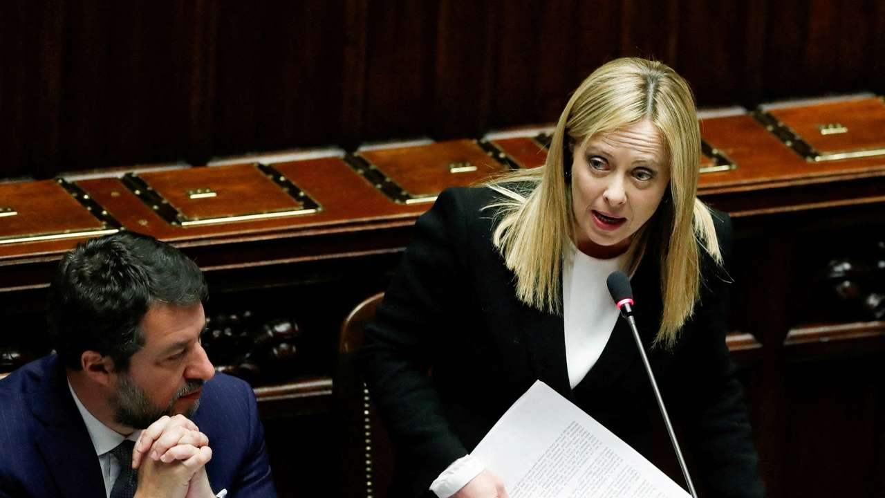 FILE PHOTO: FILE PHOTO: Italy's Prime Minister Meloni attends question time at the lower house of parliament, in Rome