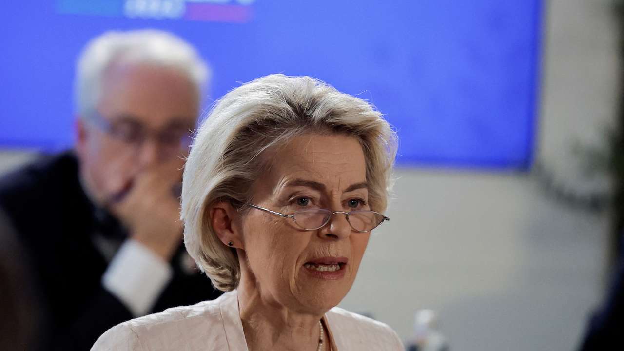 FILE PHOTO: European Commission President Ursula von der Leyen attends an event in Italy