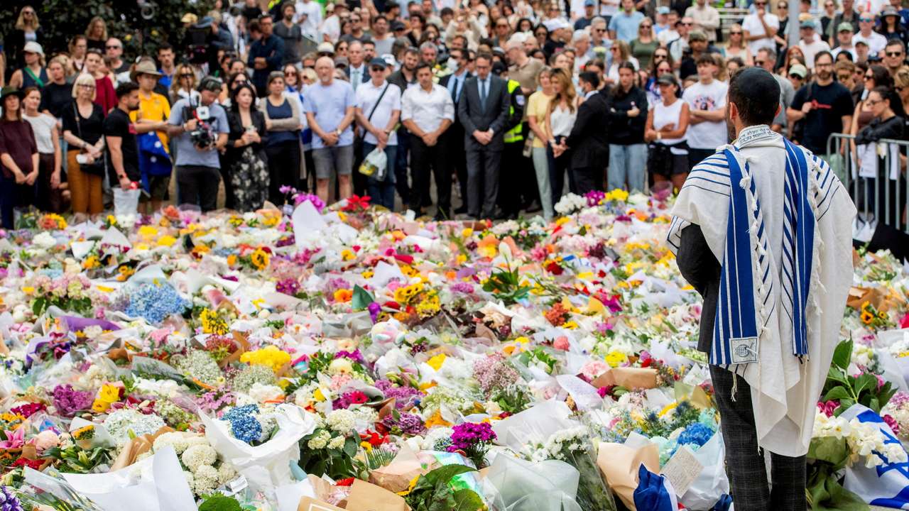 Memorial in honour to victims of a mass shooting at Bondi Beach, in Sydney