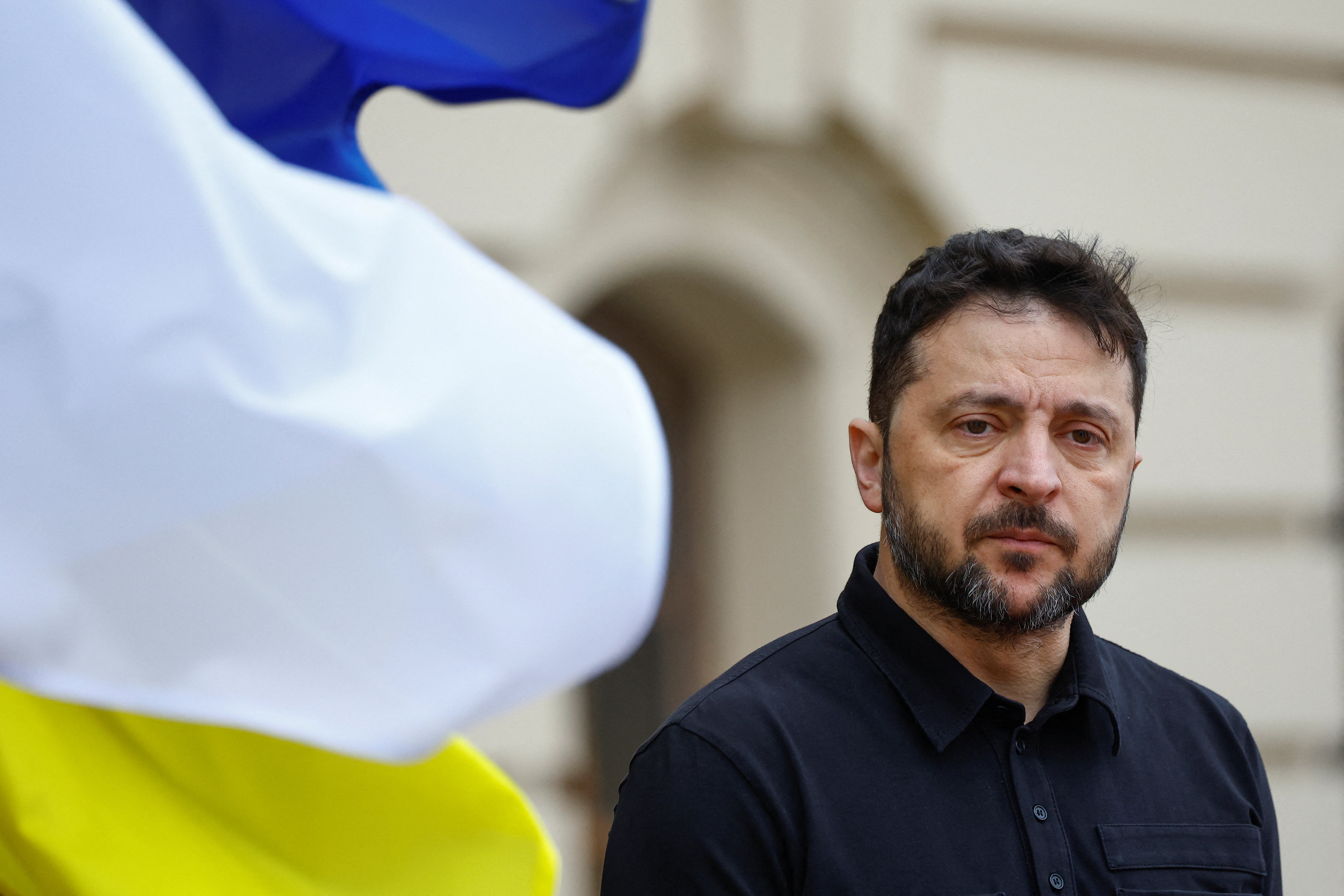Ukraine's President Zelenskiy waits to welcome Cyprus' President Christodoulides in Kyiv