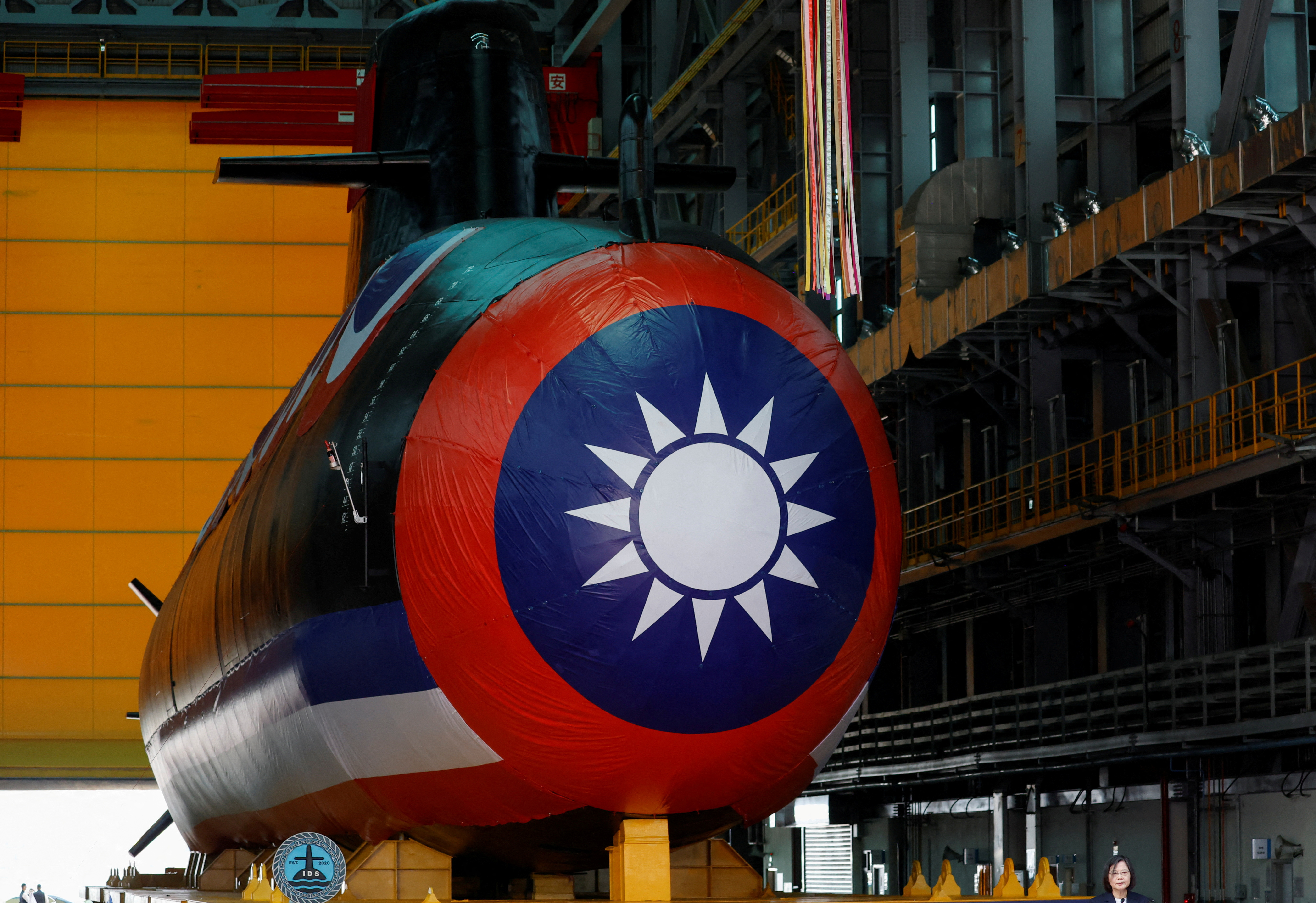 Launching ceremony of Taiwan's first domestically built submarine, in Kaohsiung