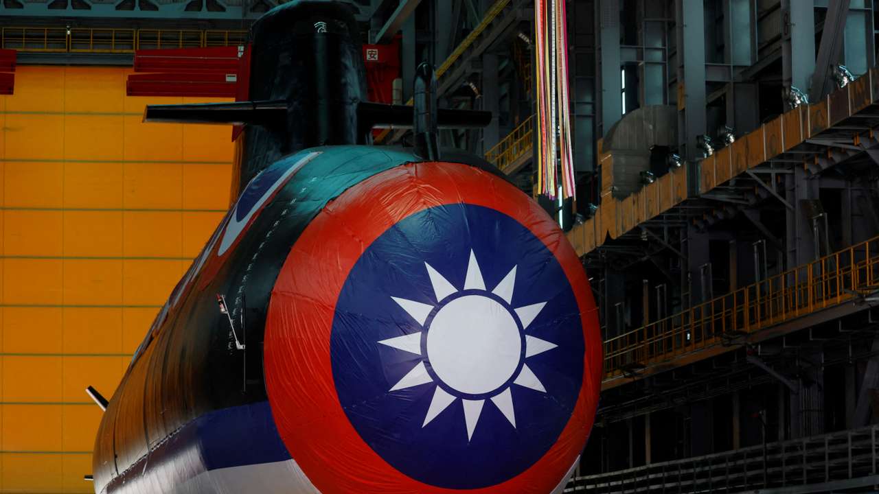 Launching ceremony of Taiwan's first domestically built submarine, in Kaohsiung