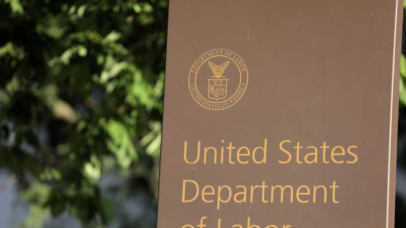 Signage is seen at the United States Department of Labor headquarters in Washington, D.C.