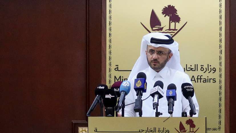 Qatar's Foreign Ministry spokesman, Majed Al-Ansari speaks during weekly press briefing, in Doha