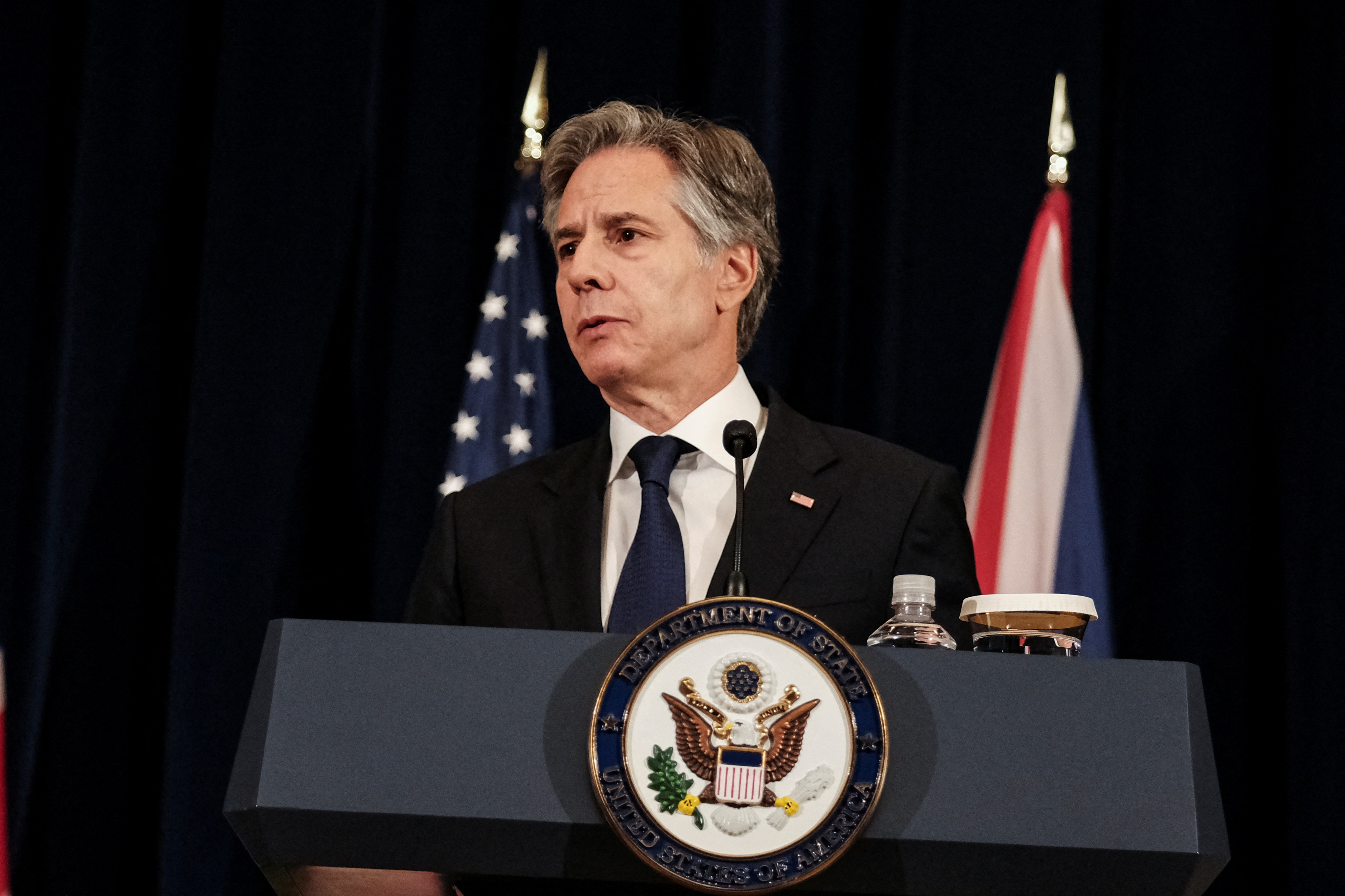 U.S. Secretary of State Antony Blinken and British Foreign Secretary David Cameron hold a joint press conference