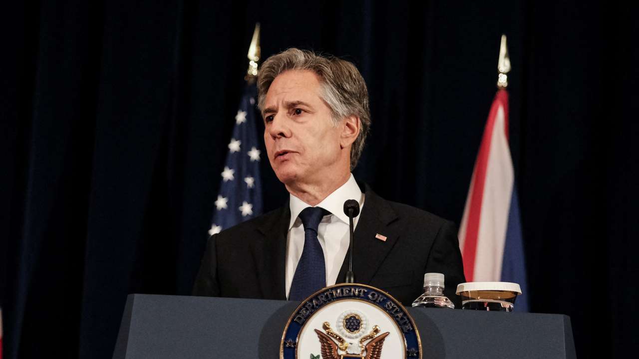 U.S. Secretary of State Antony Blinken and British Foreign Secretary David Cameron hold a joint press conference