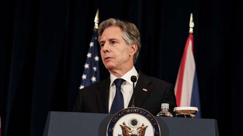 U.S. Secretary of State Antony Blinken and British Foreign Secretary David Cameron hold a joint press conference