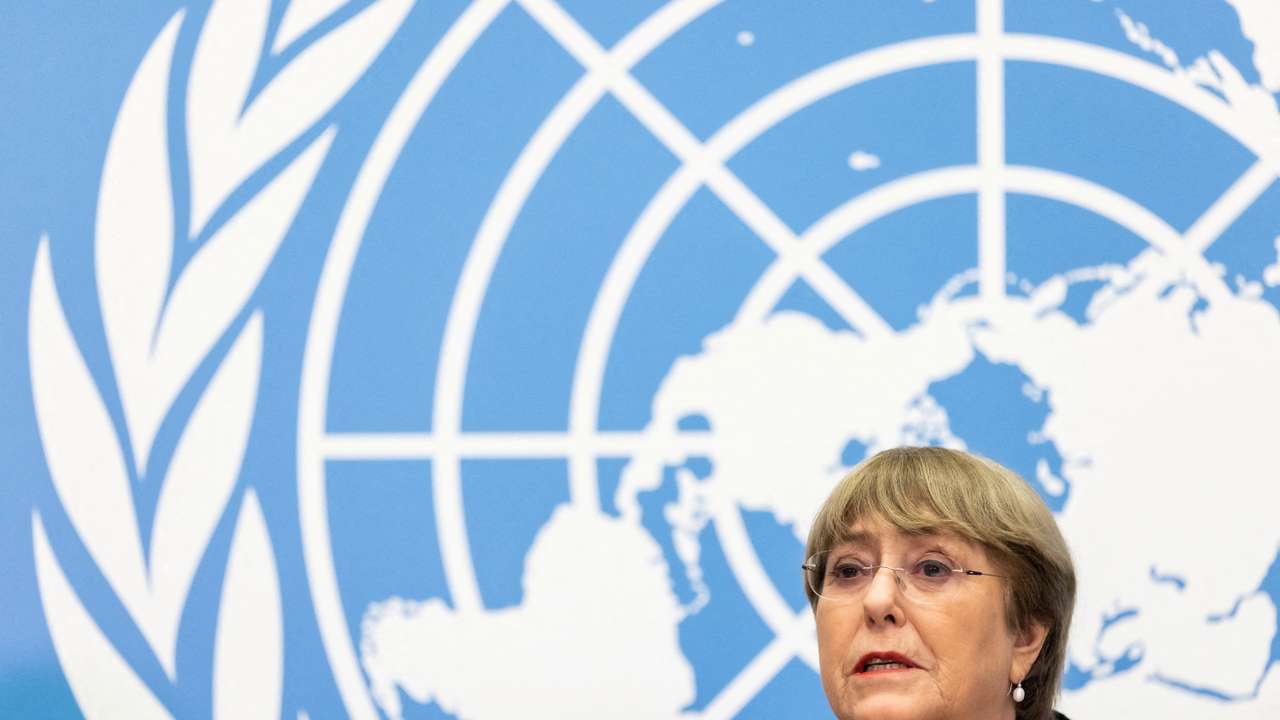 FILE PHOTO: The United Nations High Commissioner for Human Rights Michelle Bachelet attends her final news conference before the end of her mandate at the U.N. in Geneva