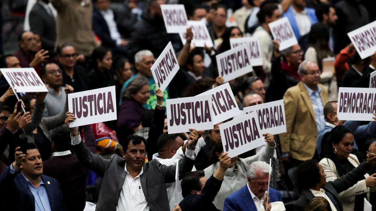 Lawmakers hold a session at the Magdalena Mixhuca Sports Complex to debate a controversial judicial reform, in Mexico City