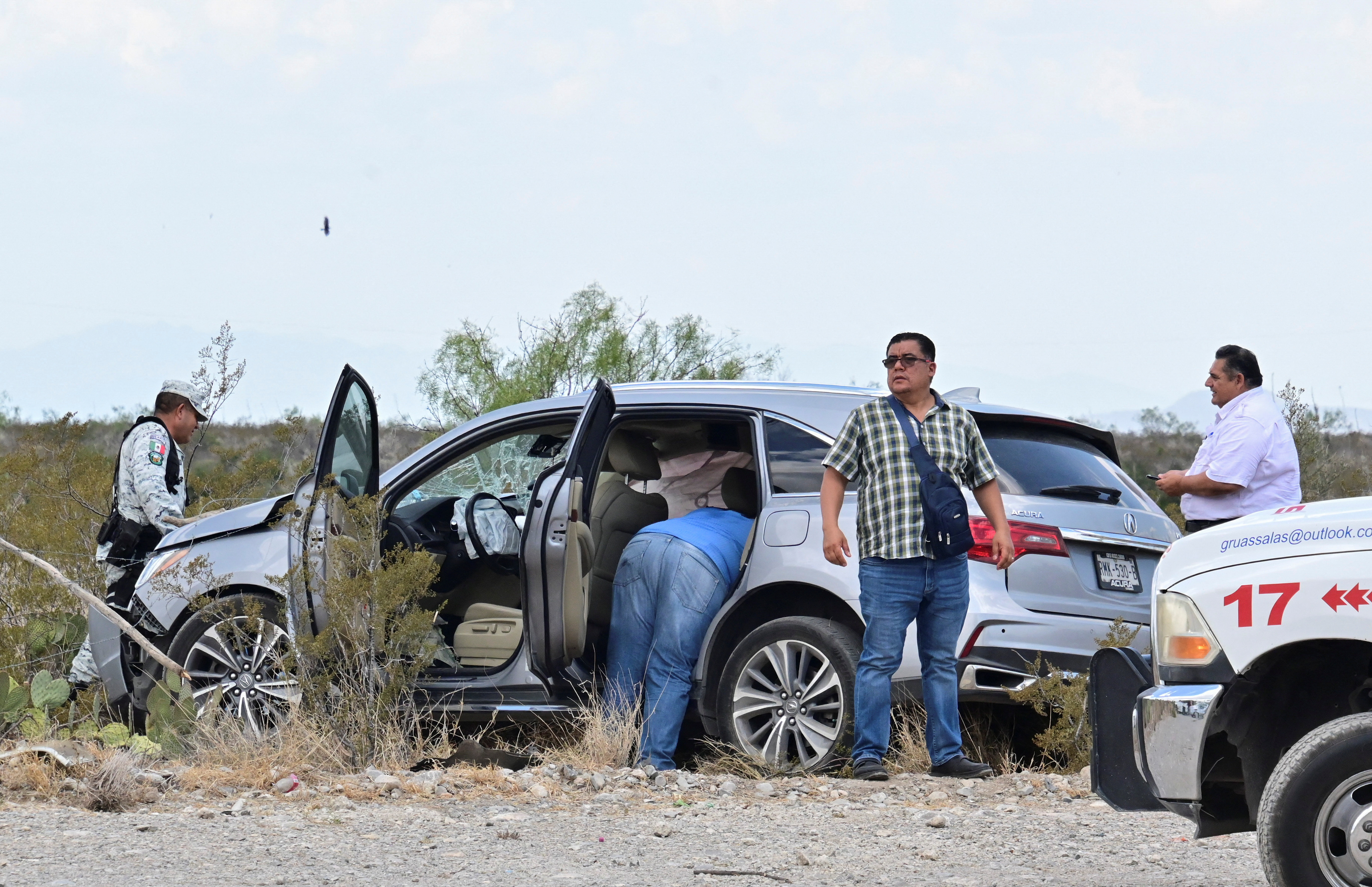 Scene of car crash involving a vehicle carrying members of President-elect Claudia Sheinbaum's team, in Monclova