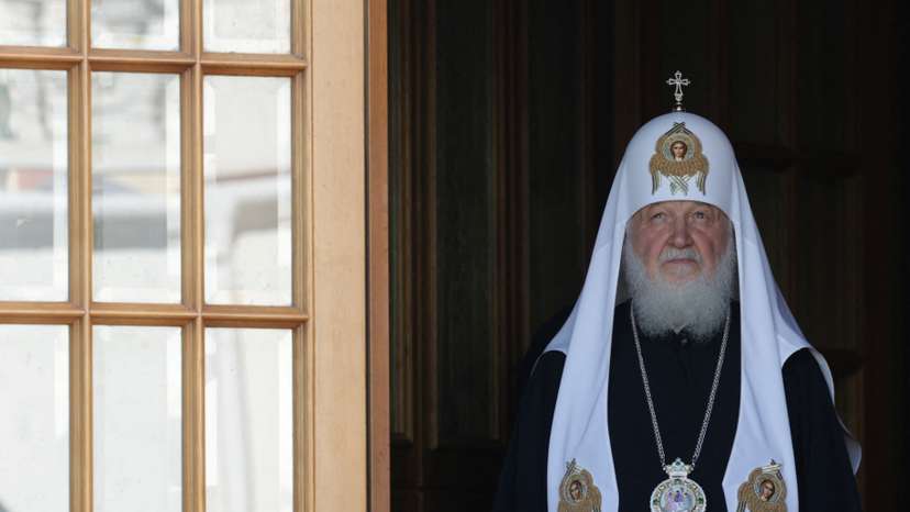 Patriarch Kirill of Moscow and all Russia looks on in the Trinity Lavra of St. Sergius monastery in the town of Sergiyev Posad