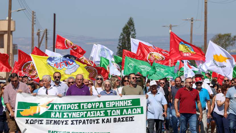 Demonstration outside RAF Akrotiri, a British military base in Cyprus, against the escalating crisis in the Middle East