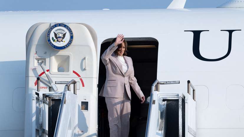 FILE PHOTO: U.S. Vice President Kamala Harris boards Air Force Two