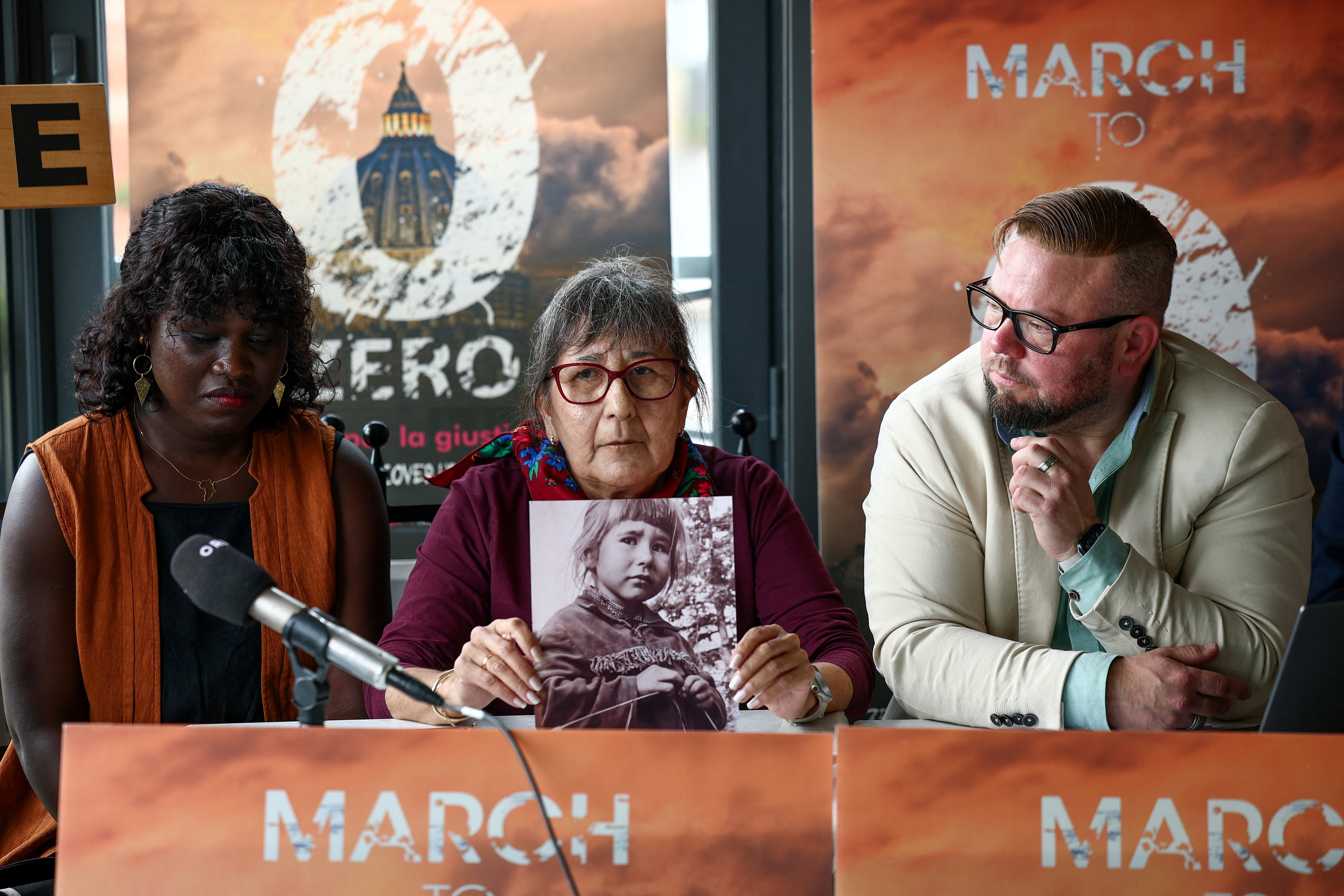 Survivors of sexual abuse by Catholic clergy hold a press conference near the Vatican, in Rome
