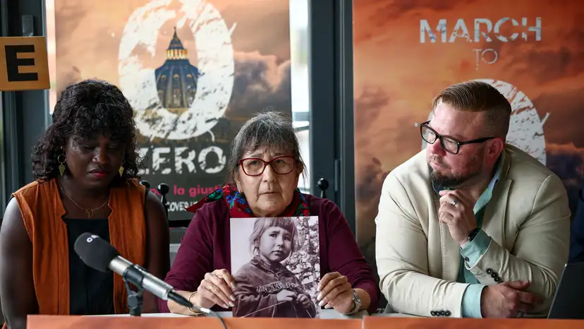 Survivors of sexual abuse by Catholic clergy hold a press conference near the Vatican, in Rome