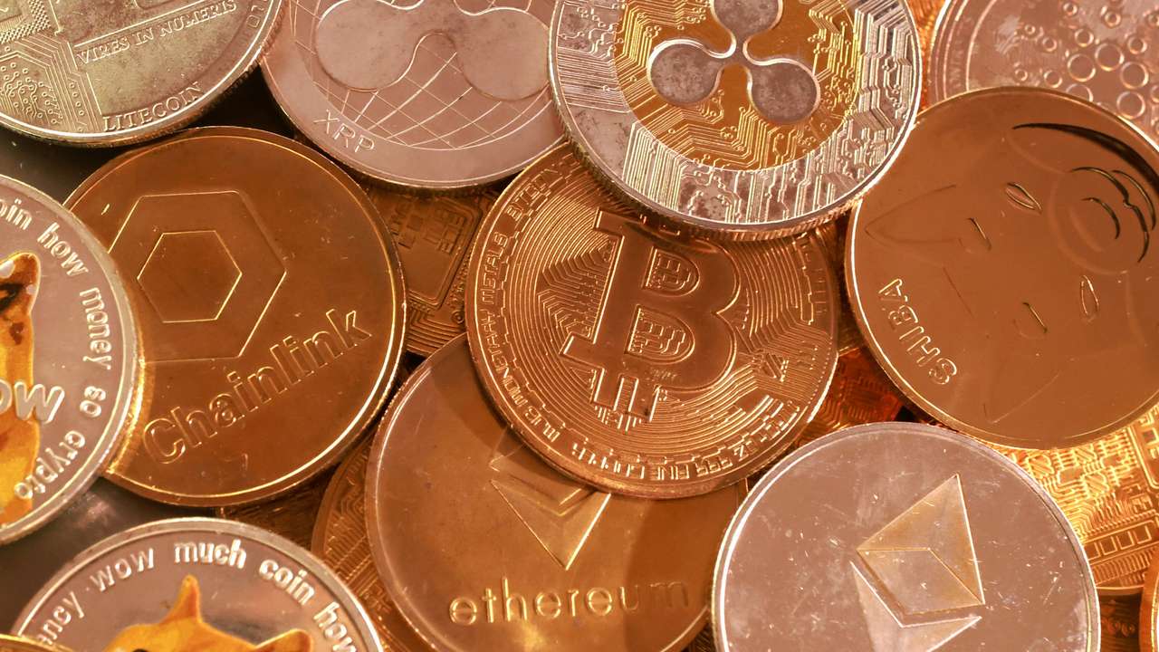 Illustration shows representation of cryptocurrencies