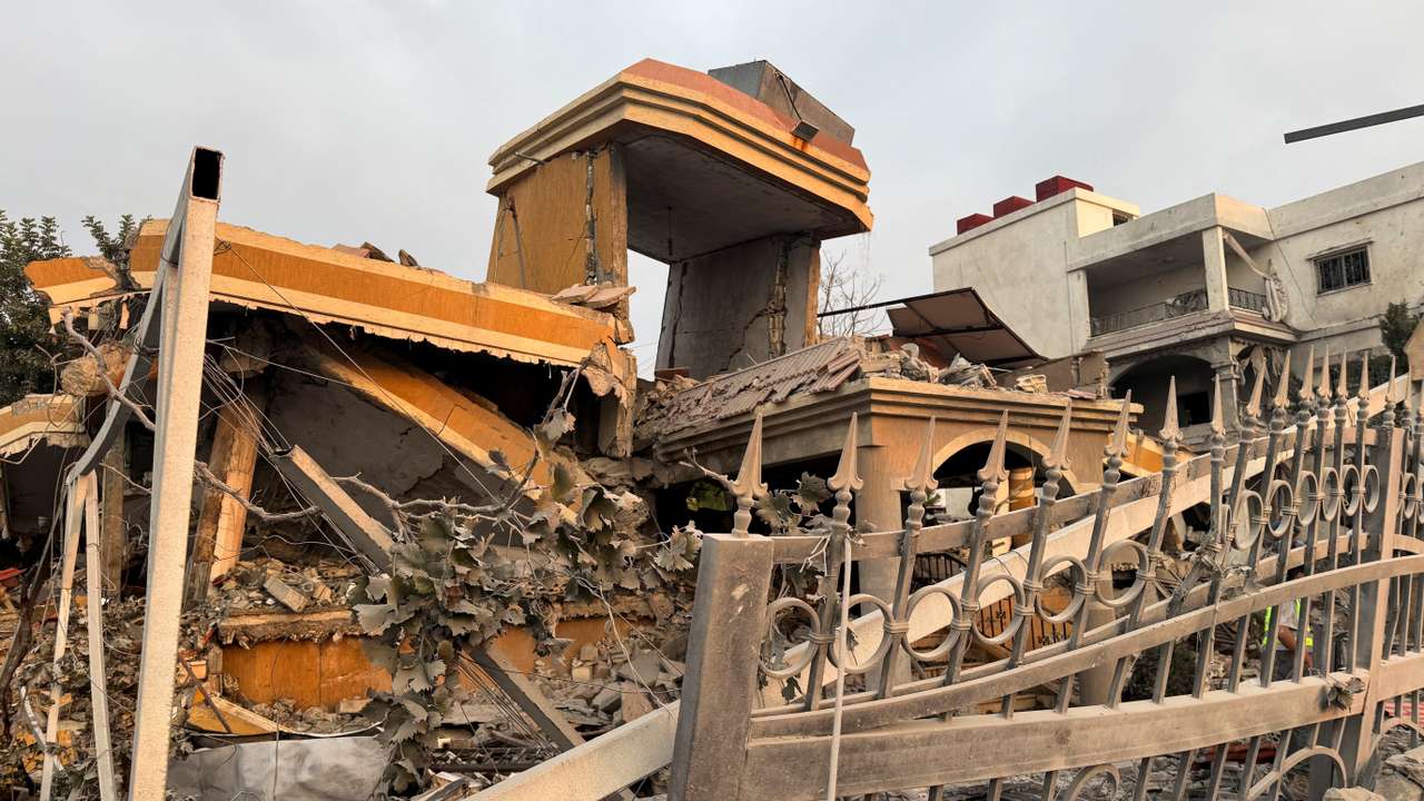 A view of a damaged building after Israeli strikes following Israeli military's evacuation orders, in Tayr Debba
