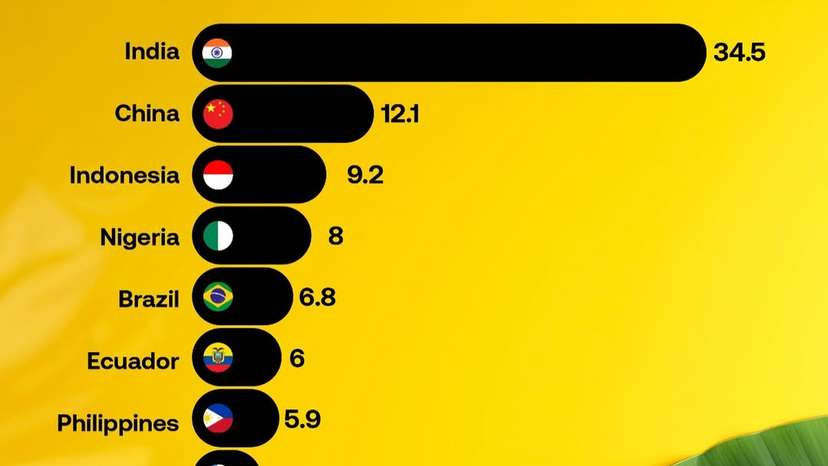 #India leads the world in banana #production, yielding over 34.5 million tonnes in 2022. With it