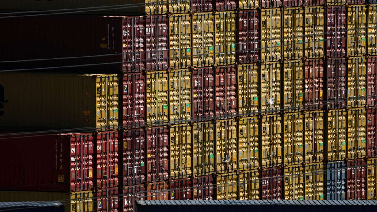 Containers sit at the Port of Los Angeles, in San Pedro, California