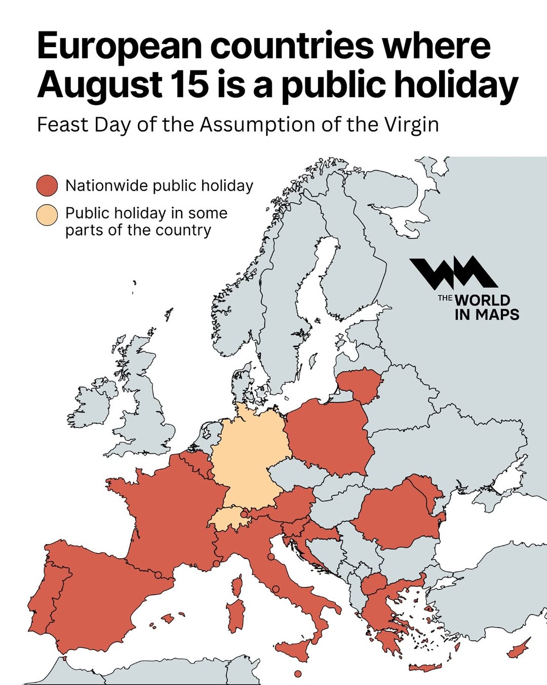 Every year on August 15, many European countries observe a public holiday to mark the Feast of t