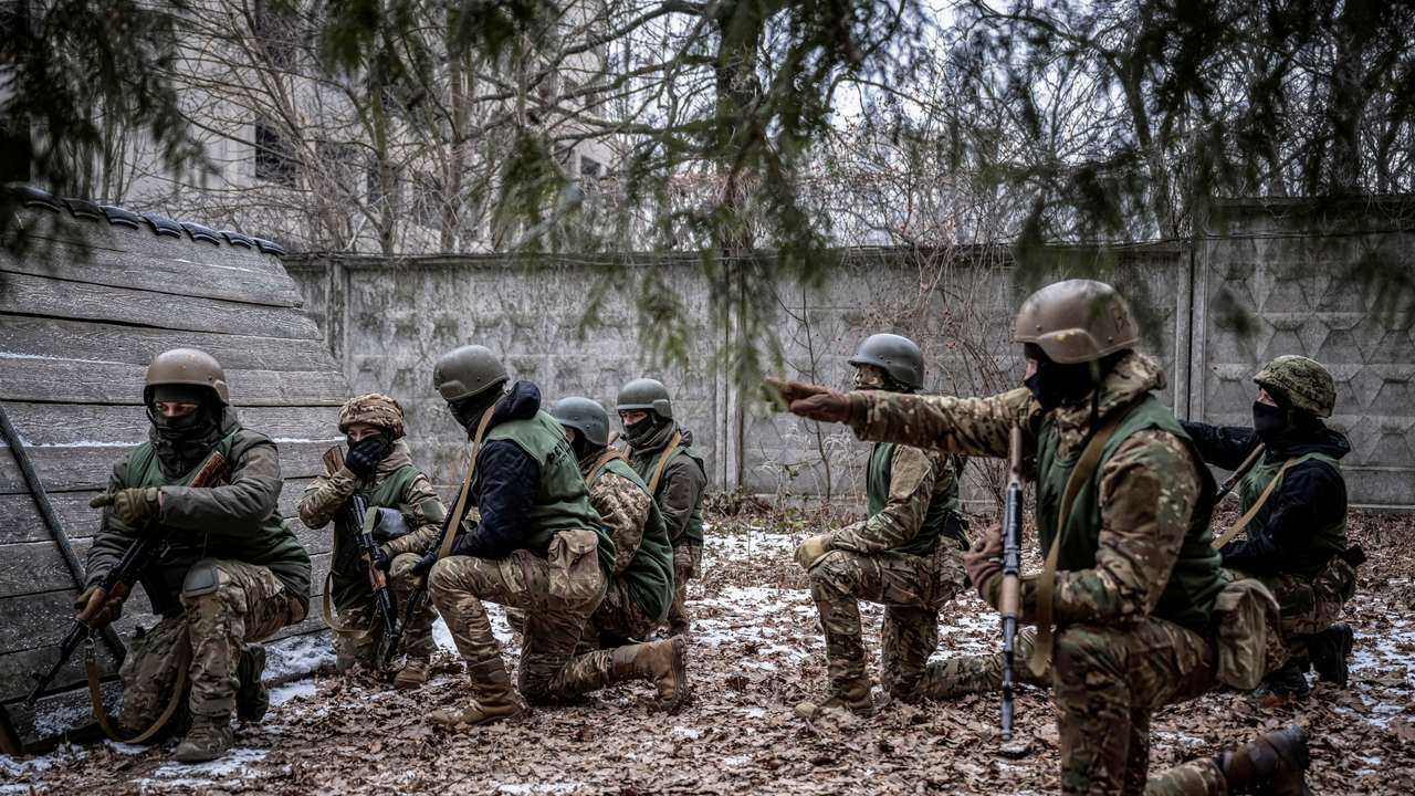 FILE PHOTO: Volunteers who aspire to join the 3rd Separate Assault Brigade of the Ukrainian Armed Forces attend basic training in the Kyiv region