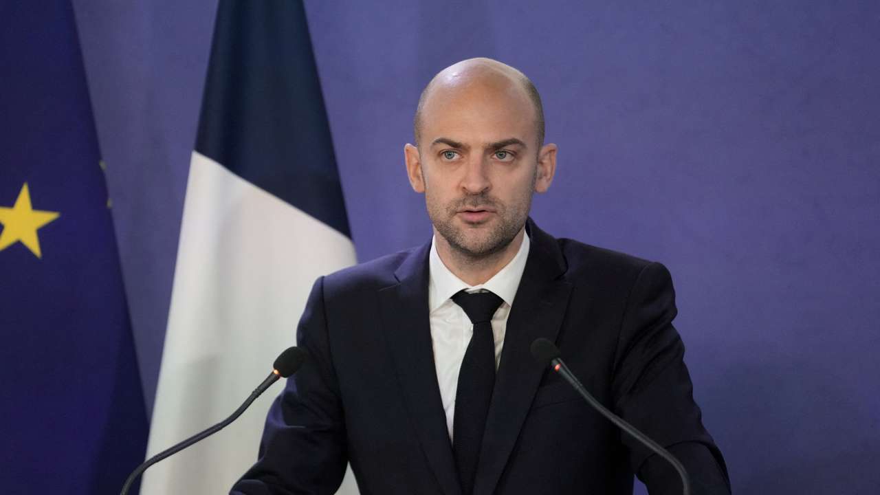 France's Foreign Minister Jean-Noel Barrot gives a press conference after a crisis meeting, in Paris