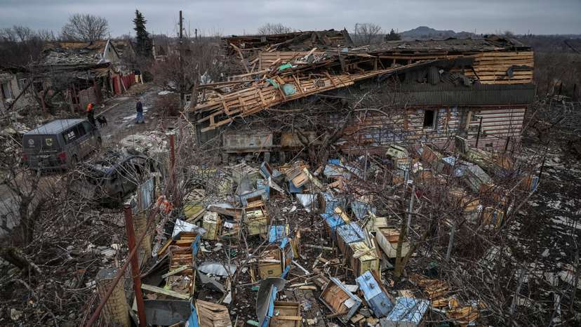 Aftermath of a Russian missile strike in the village of Rivne near Pokrovsk
