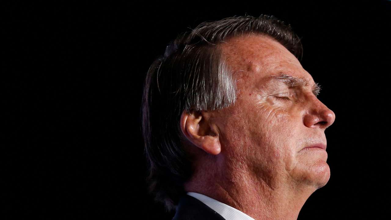 Former Brazilian President Jair Bolsonaro speaks at a Turning Point USA event in Doral
