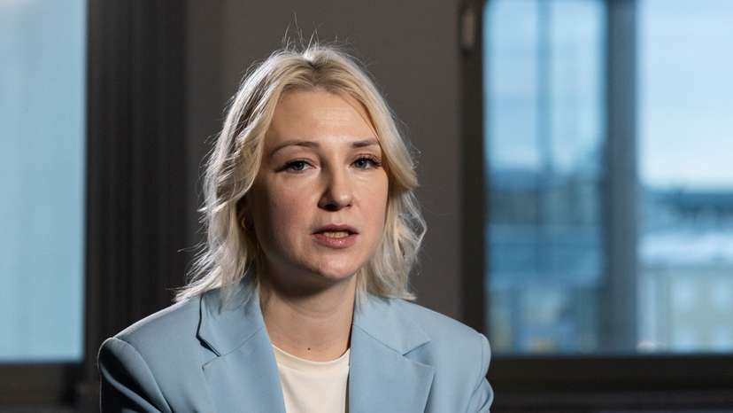 Yekaterina Duntsova, a former regional journalist who was disqualified as a candidate for Russia's 2024 presidential election, attends an interview in Moscow