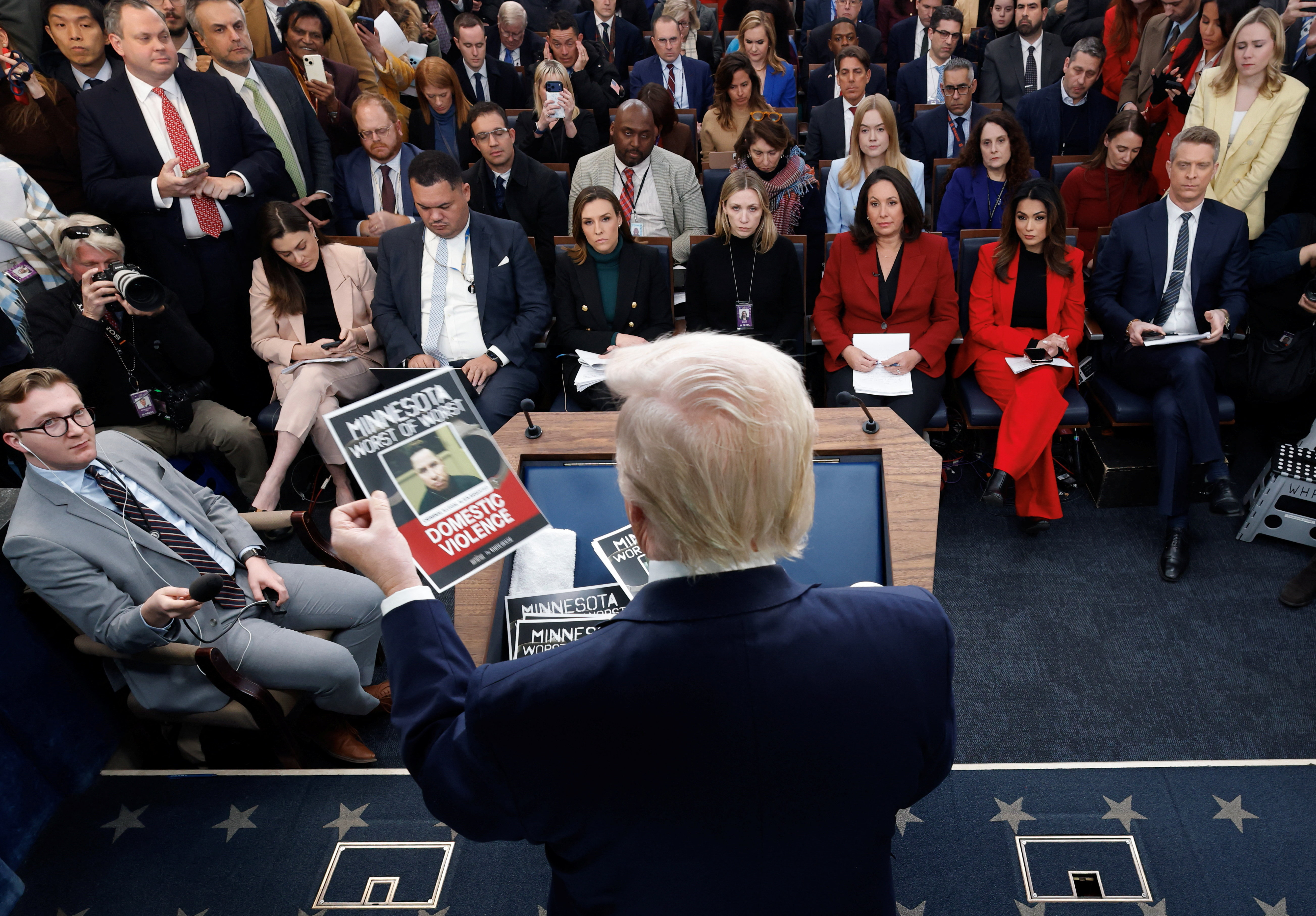 Trump holds a press briefing at the White House in Washington
