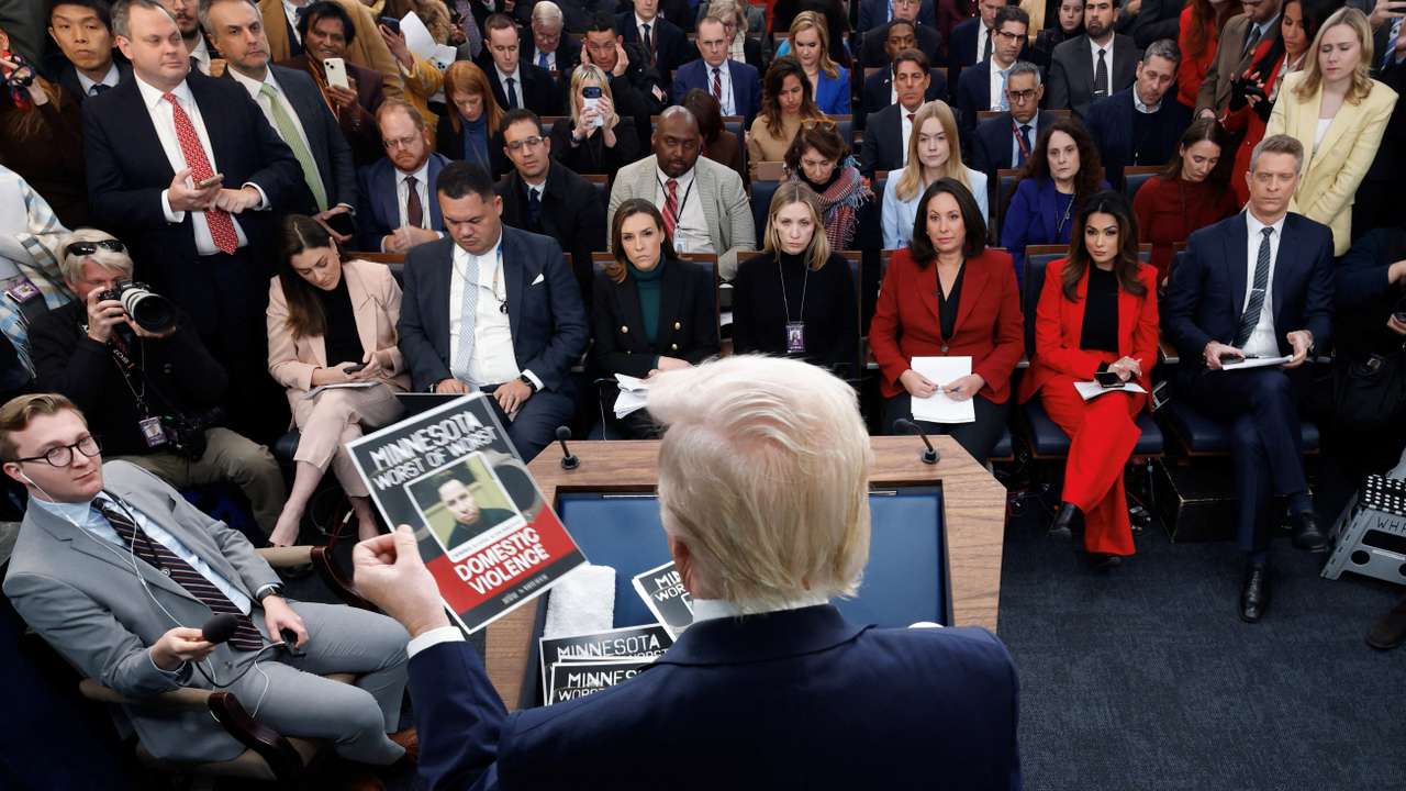 Trump holds a press briefing at the White House in Washington