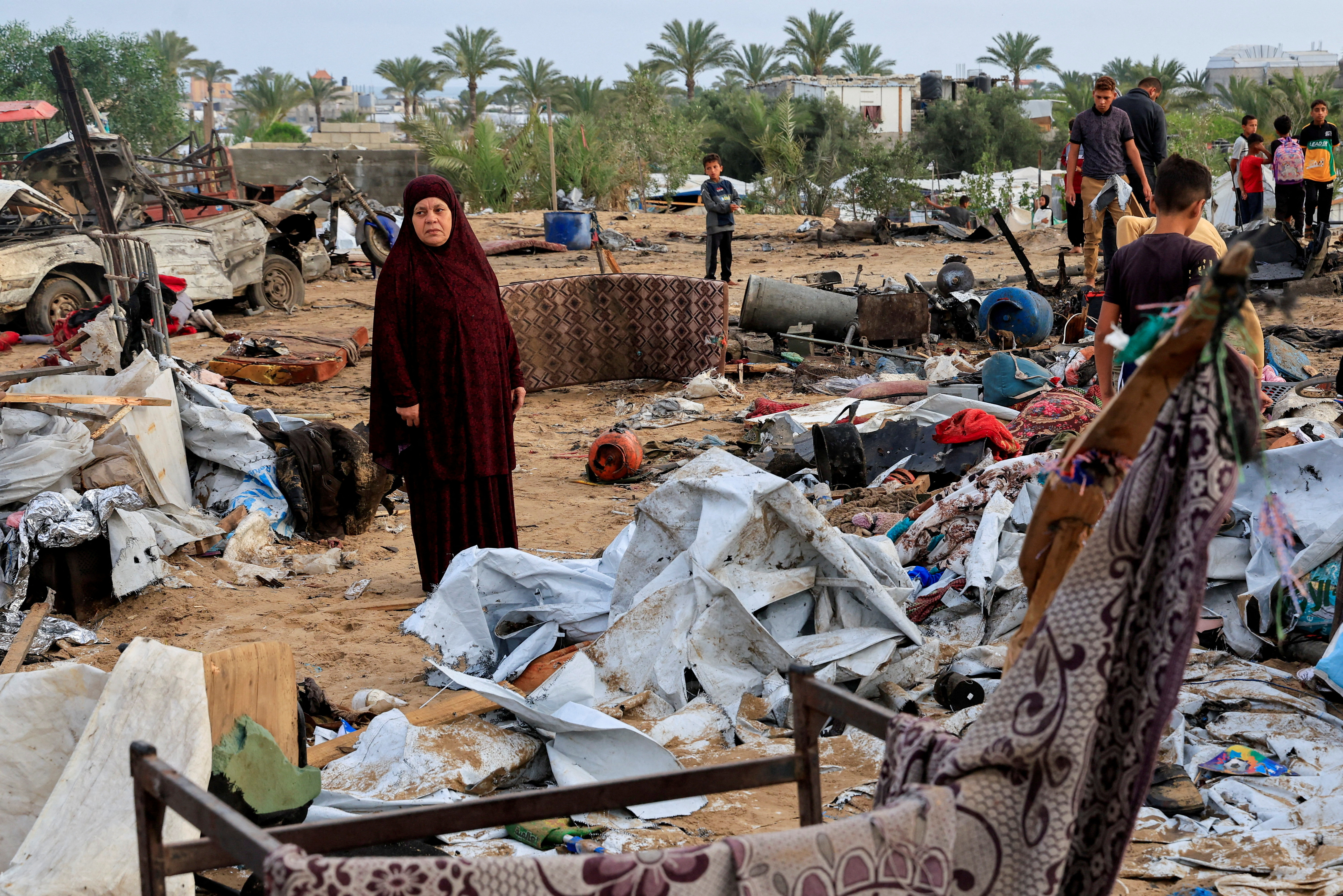 Aftermath of an Israeli strike on a tent camp sheltering displaced people, in Khan Younis, southern Gaza Strip
