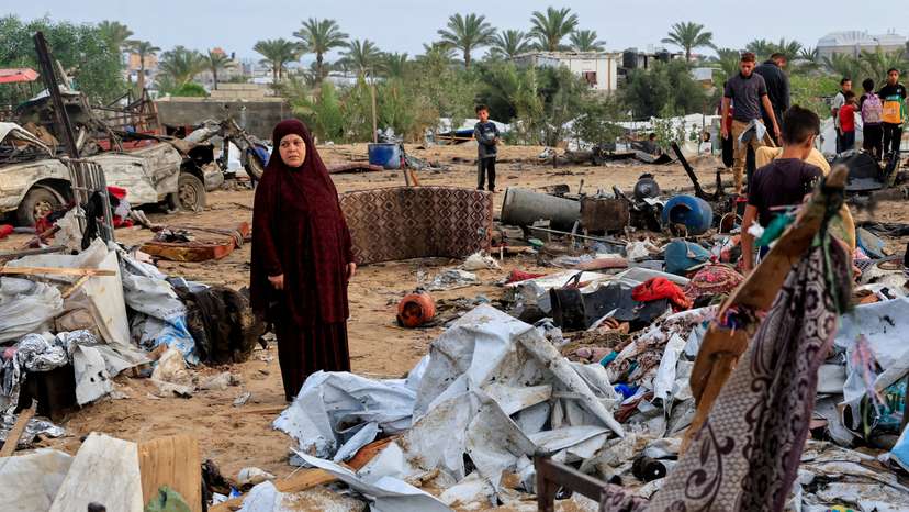 Aftermath of an Israeli strike on a tent camp sheltering displaced people, in Khan Younis, southern Gaza Strip