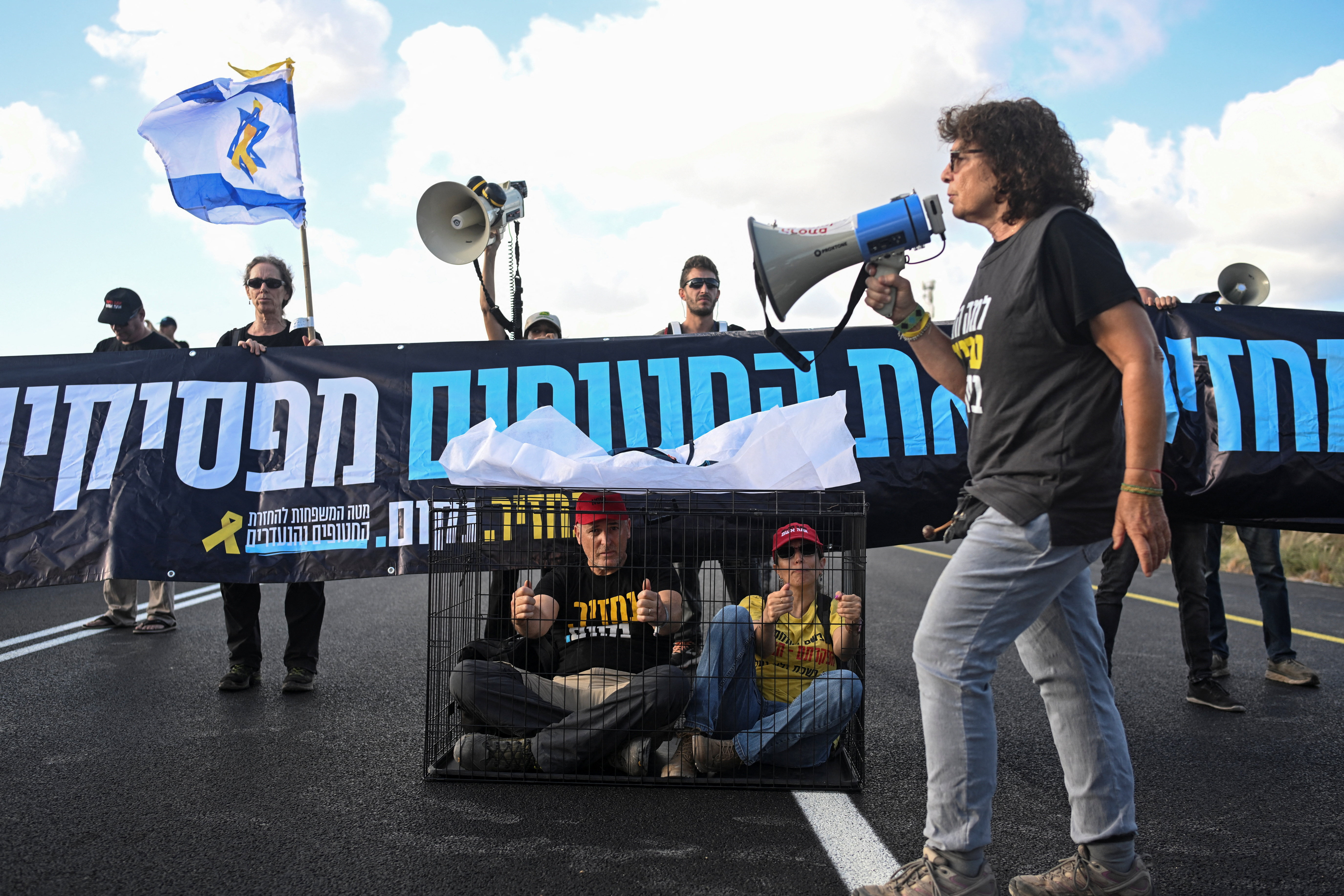 Protest demanding the immediate end of the war and the release of all hostages who were kidnapped during the deadly October 7, 2023 attack on Israel by Hamas