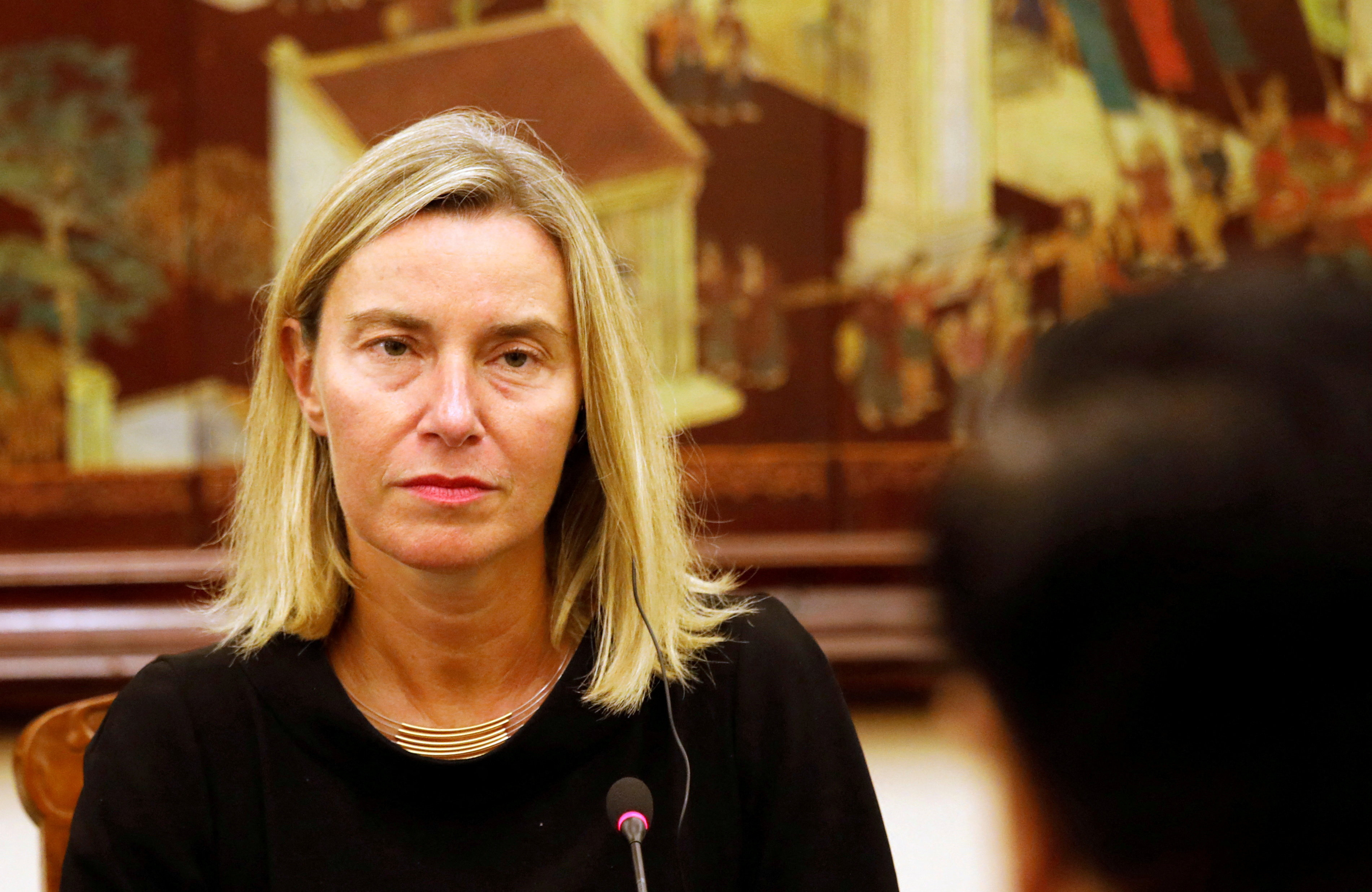 FILE PHOTO: European Union VIce Presiden and High Representative for Foreign Affairs and Security Policy Federica Mogherini is seen during a talk with Vietnam's Deputy Prime Minister and Foreign Minister Pham Binh Minh in Hanoi
