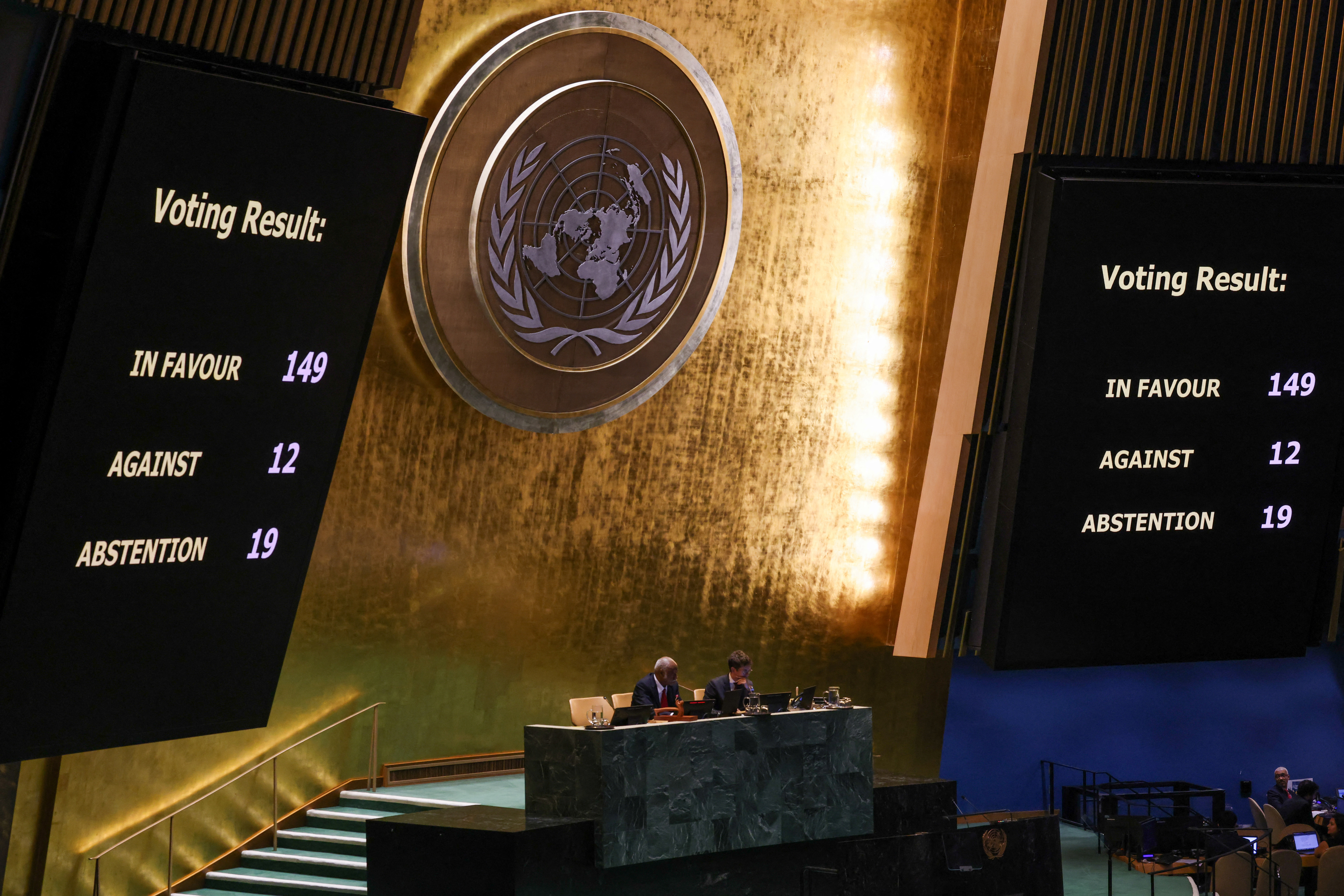 UN General Assembly votes on draft resolution demanding ceasefire in the Gaza Strip, in New York