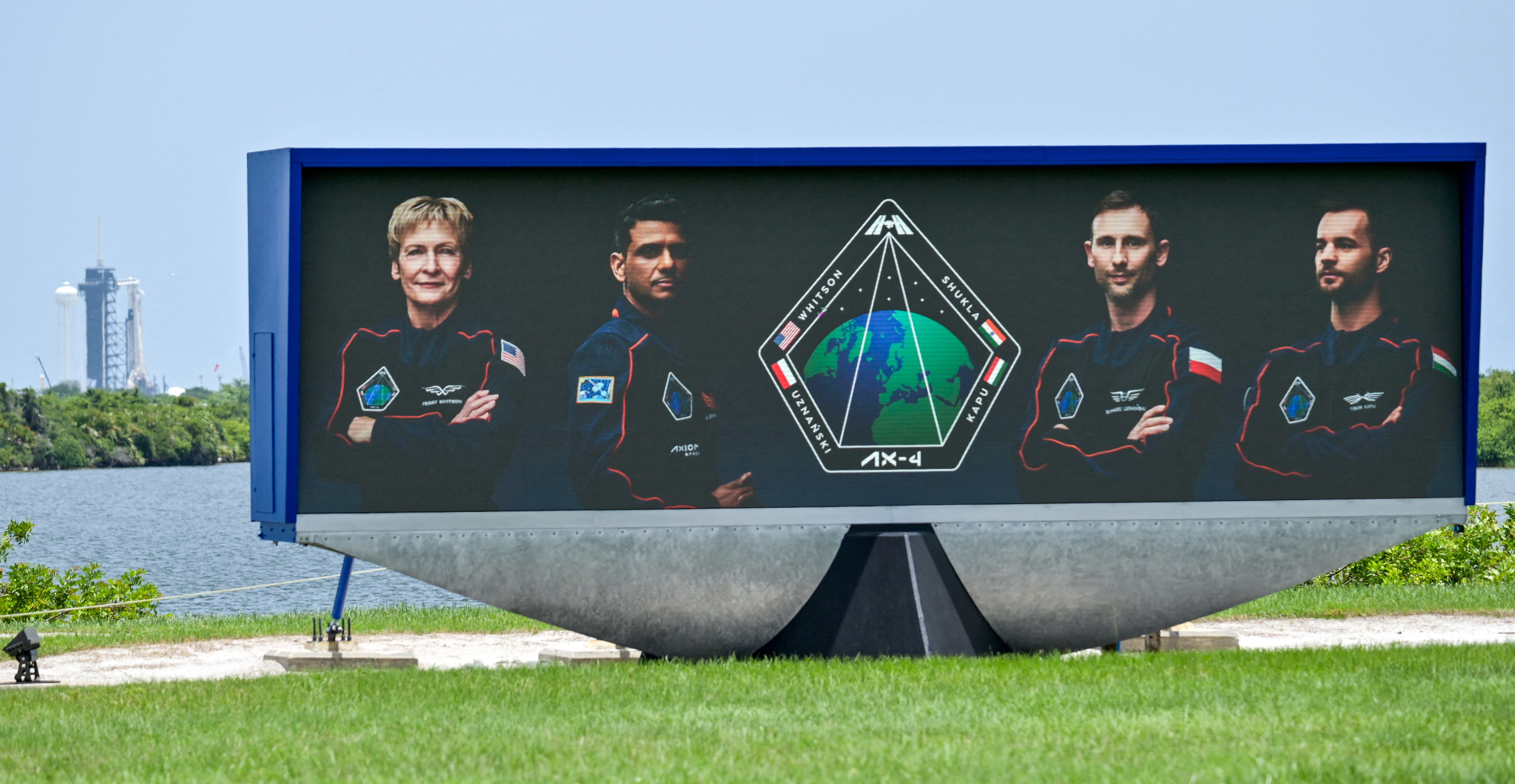 FILE PHOTO: Axiom-4 astronauts are pictured on the countdown video clock, in Cape Canaveral