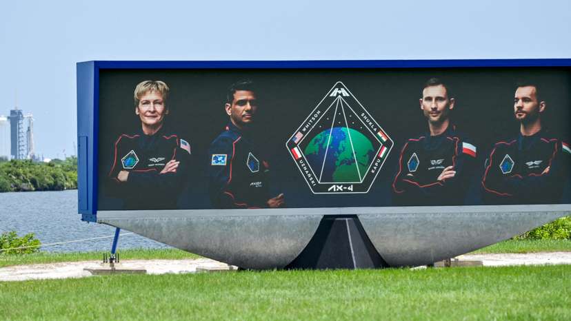 FILE PHOTO: Axiom-4 astronauts are pictured on the countdown video clock, in Cape Canaveral