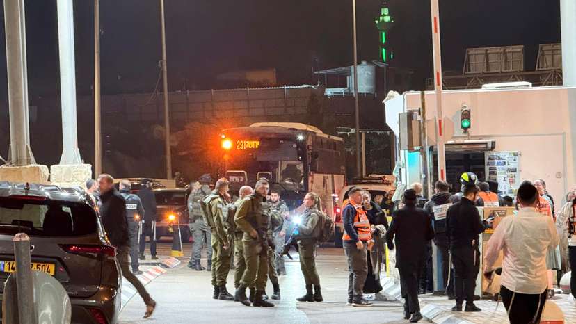 Scene of a suspected Palestinian shooting attack on an Israeli bus that, according to Israeli emergency services, killed a child and wounded others, near Beit Jala