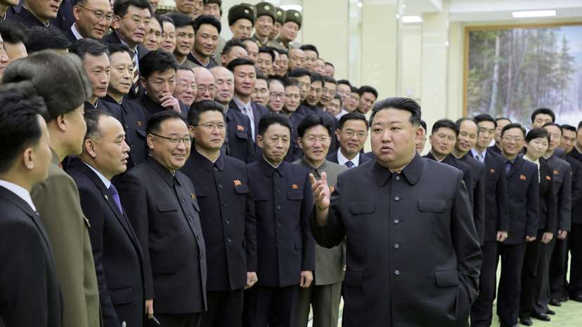 North Korea's leader Kim Jong-un meets with members of the Non-Standing Satellite Launch Preparation Committee