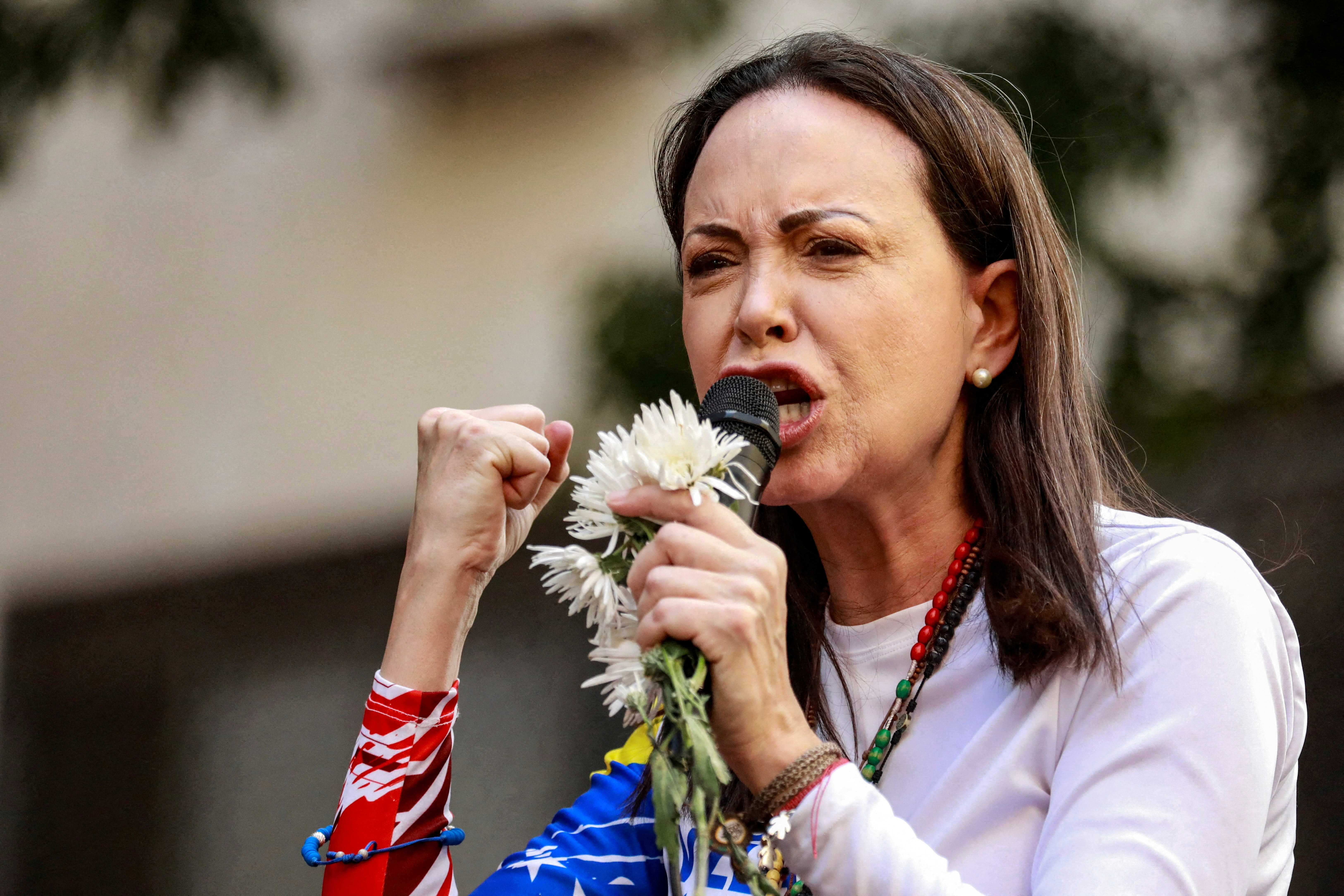 FILE PHOTO: Venezuela opposition leader Machado appears at protest