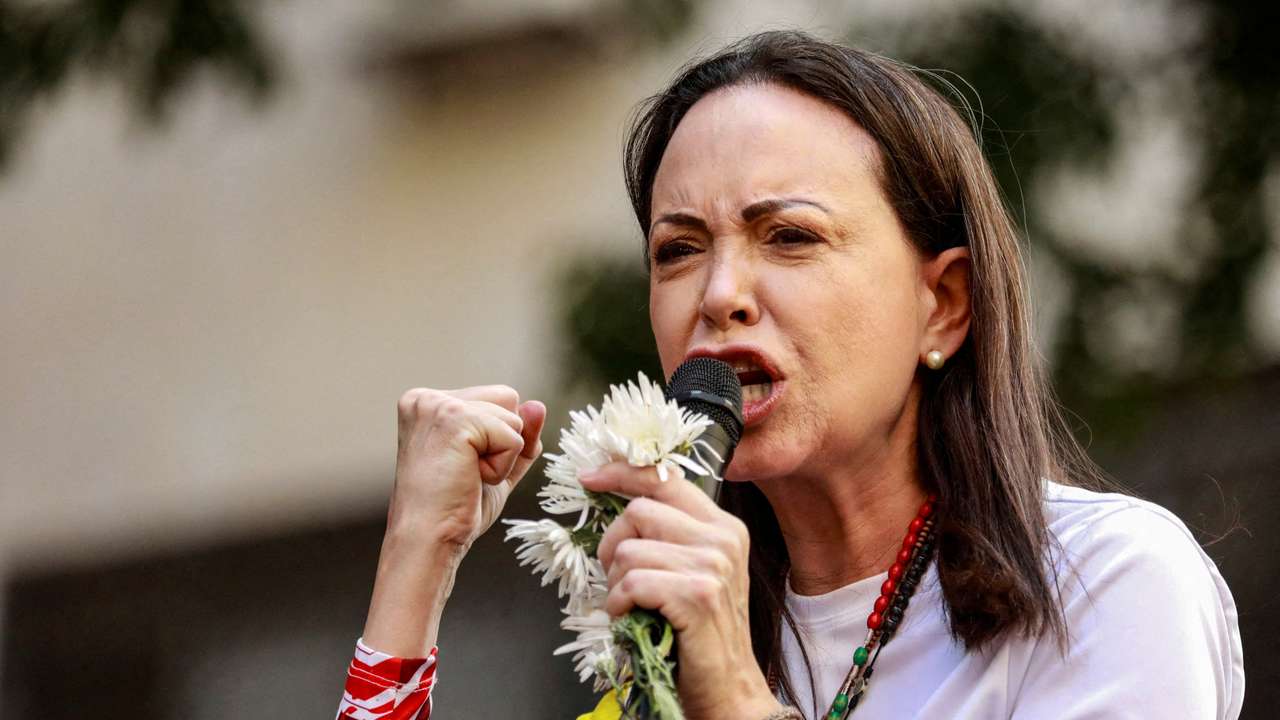 FILE PHOTO: Venezuela opposition leader Machado appears at protest