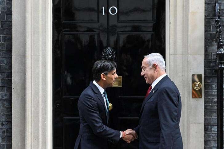 FILE PHOTO: British PM Rishi Sunak meets Israeli PM Benjamin Netanyahu in London