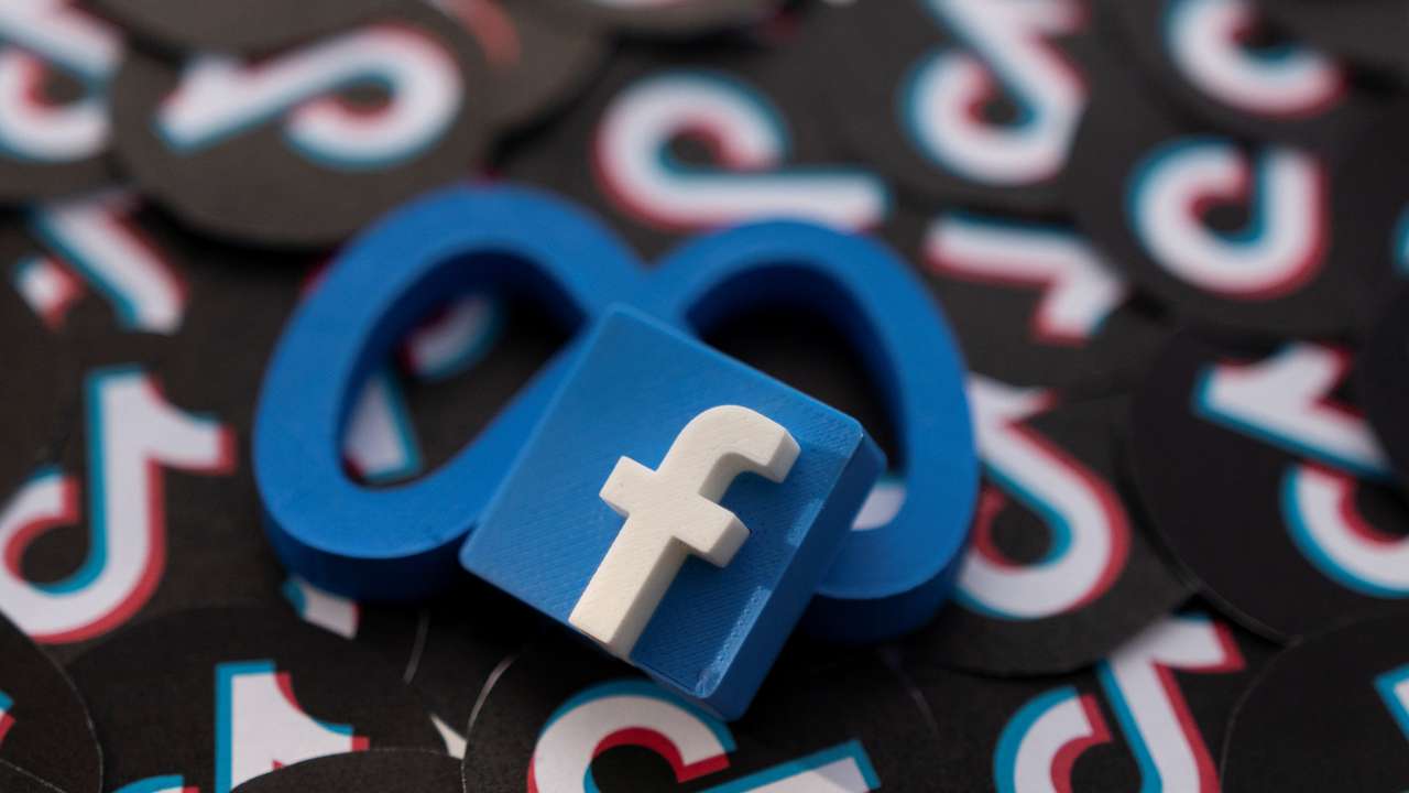 Illustration shows Facebook, Meta and TikTok logos