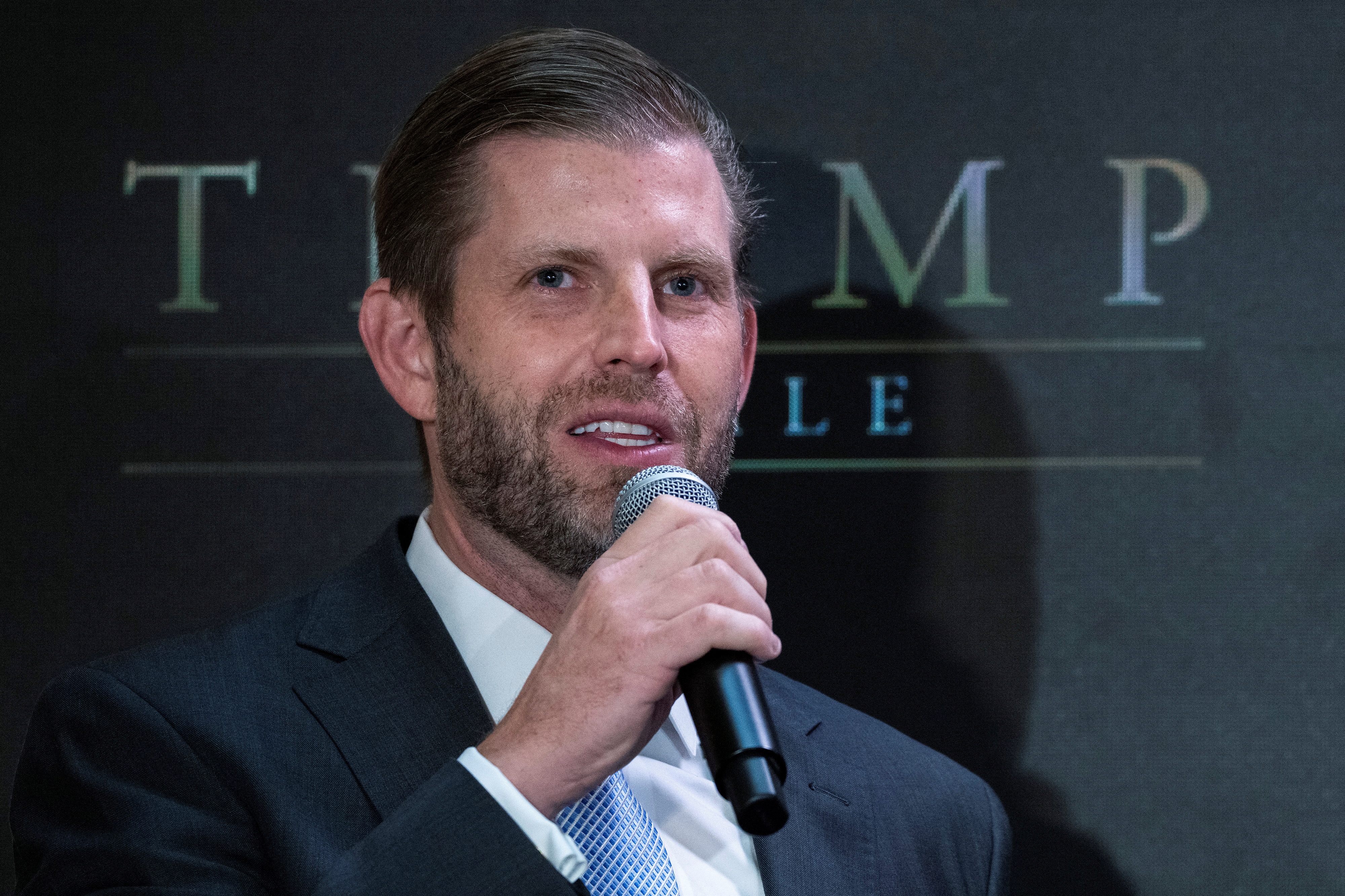 Eric Trump speaks to media at Trump Tower in New York