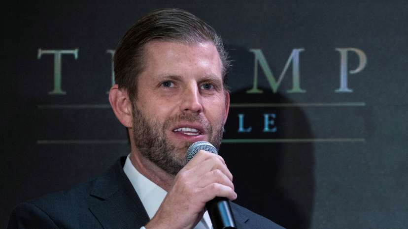 Eric Trump speaks to media at Trump Tower in New York