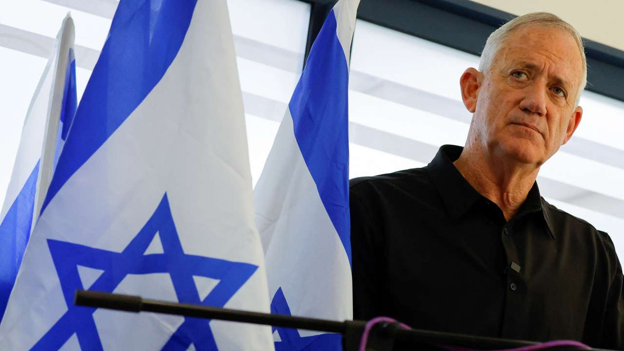 Defence Minister of Israel Benny Gantz speaks during a press conference in Shlomi