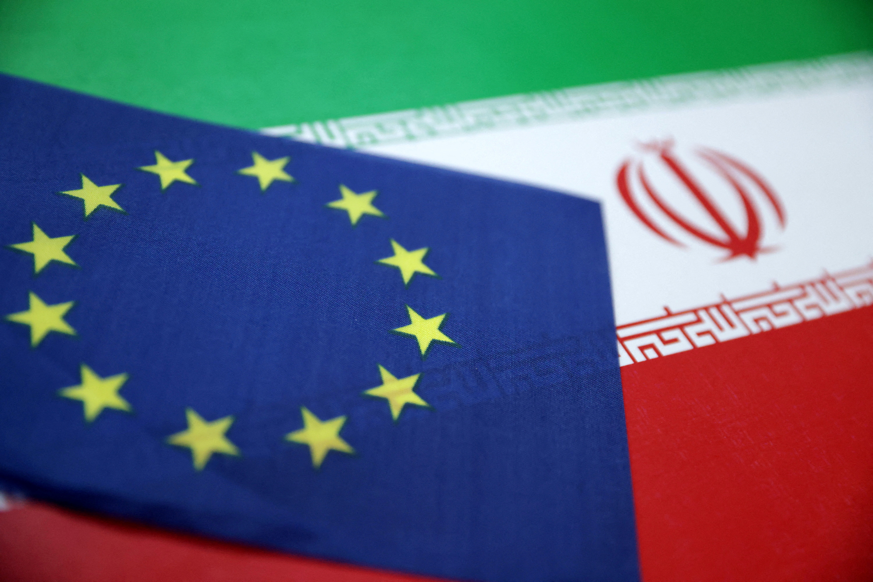FILE PHOTO: Illustration shows European Union and Iran flags