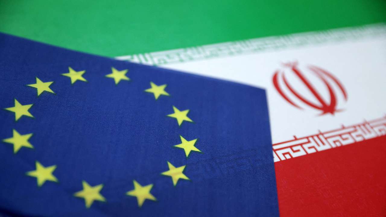 FILE PHOTO: Illustration shows European Union and Iran flags