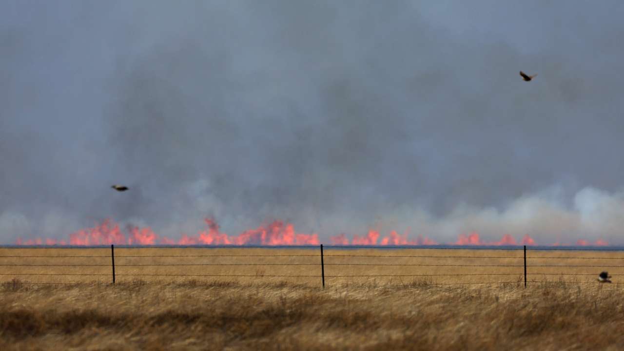 FILE PHOTO: Wildfires kick up in high winds in the Texas panhandle, U.S.